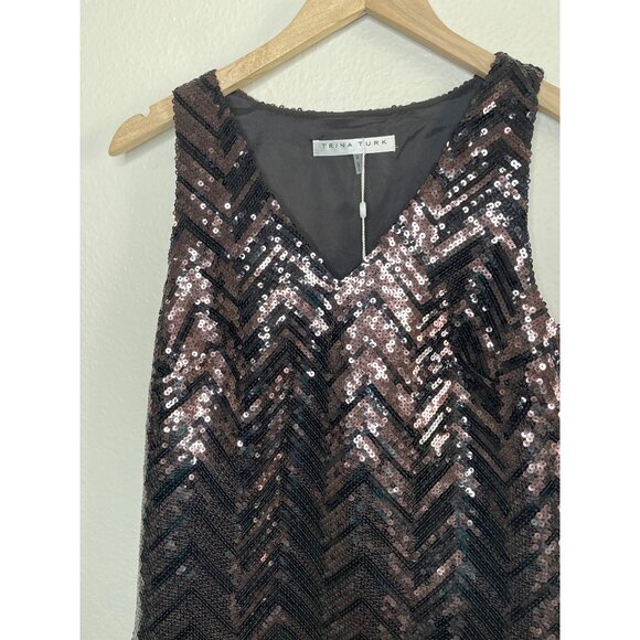 Trina Turk Glitterati Zigzag Holiday Sequin Dress Black Size 0 - Picture 3 of 8